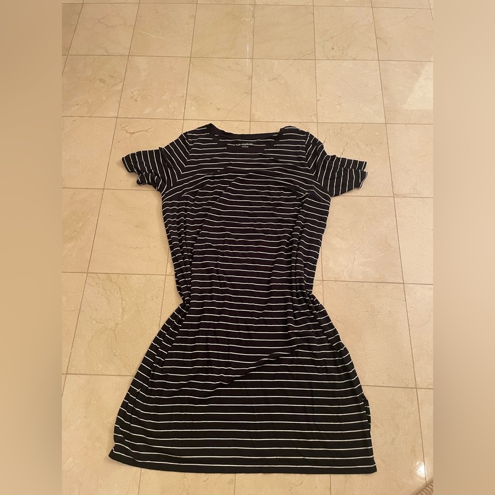 Ava & Viv Black & White Striped Comfy T-shirt Dress
